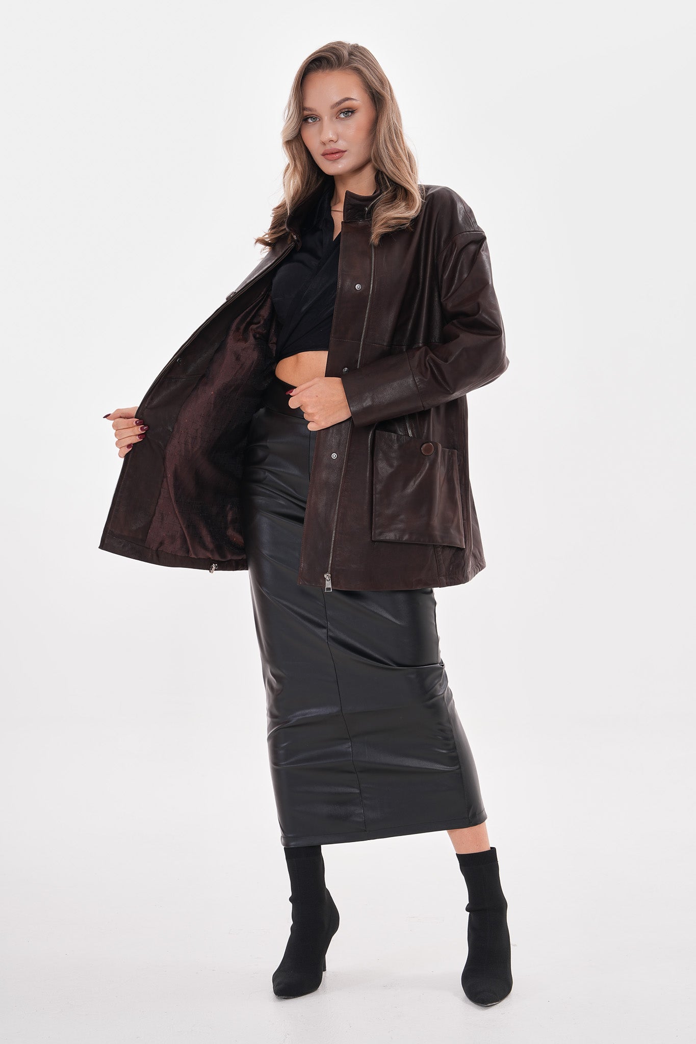 The Liora Brown Leather Jacket - Vinci Leather