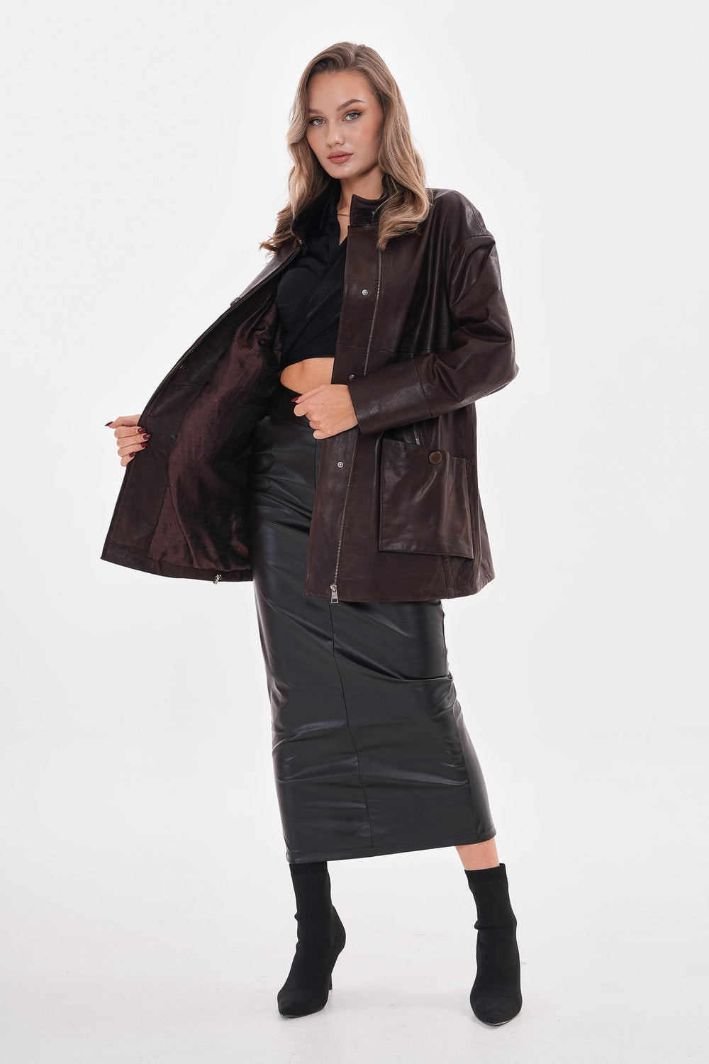 The Liora Brown Leather Jacket - Vinci Leather