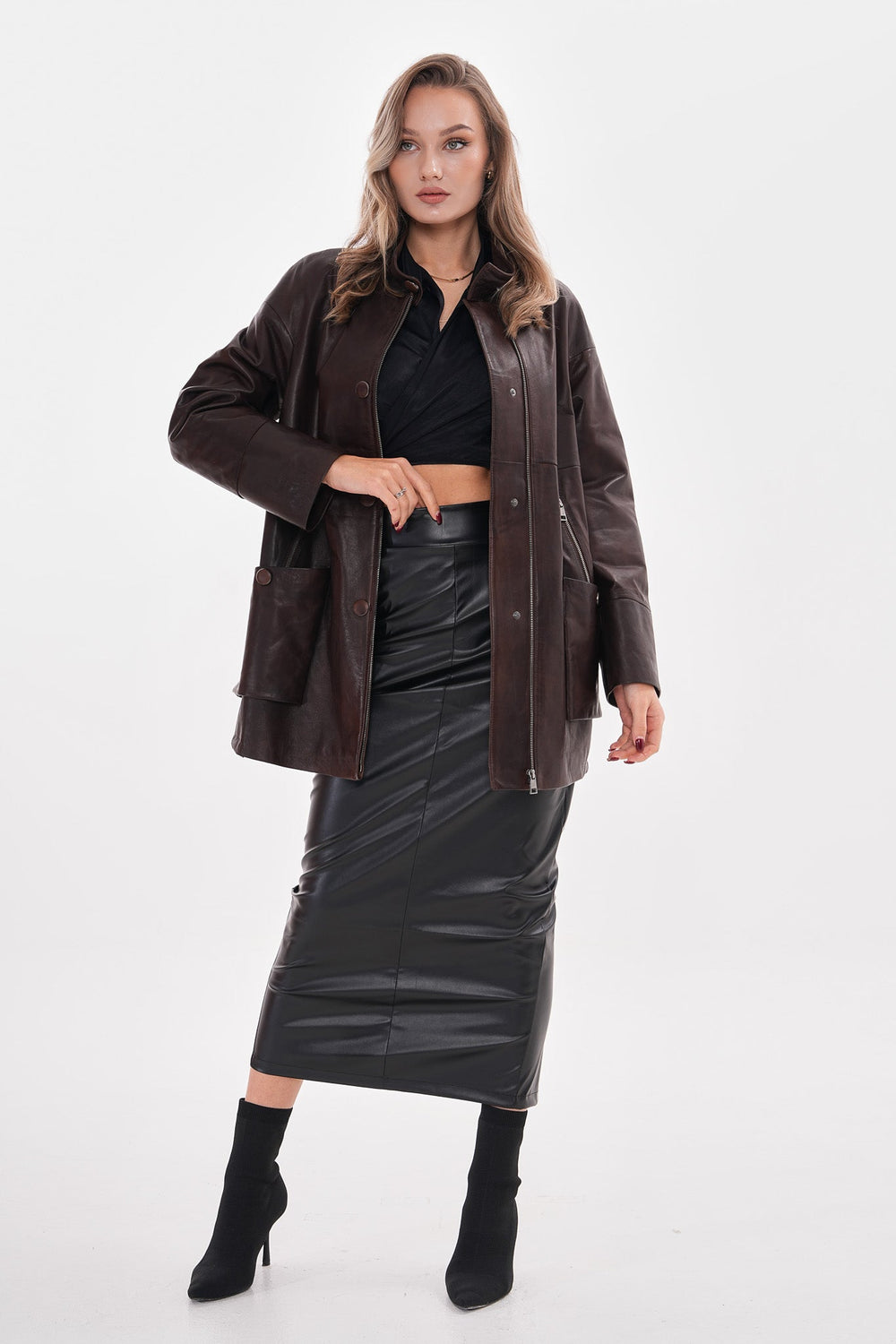 The Liora Brown Leather Jacket - Vinci Leather