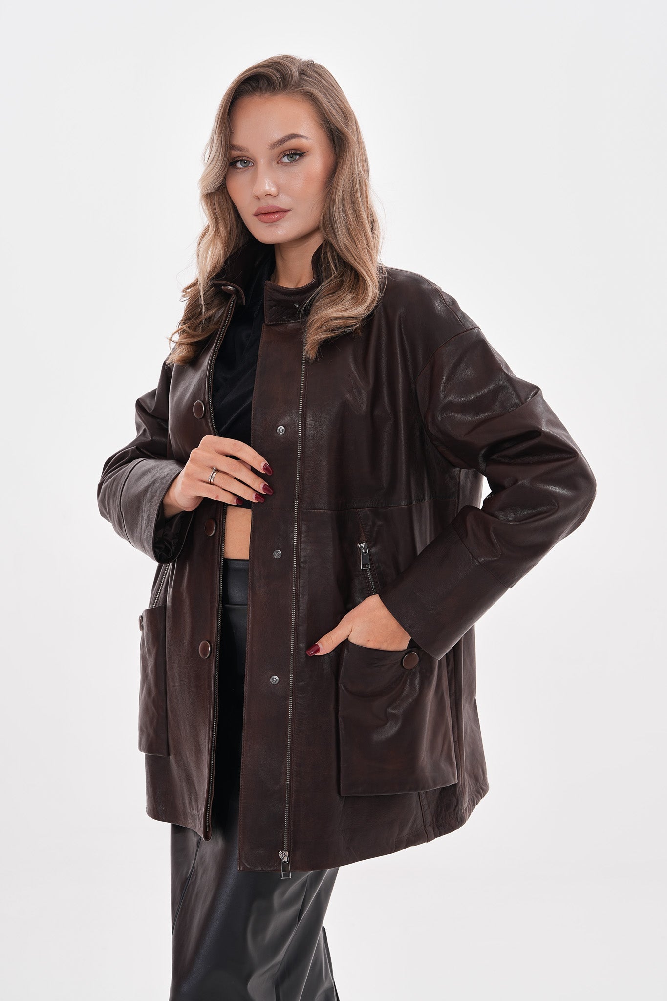 The Liora Brown Leather Jacket - Vinci Leather
