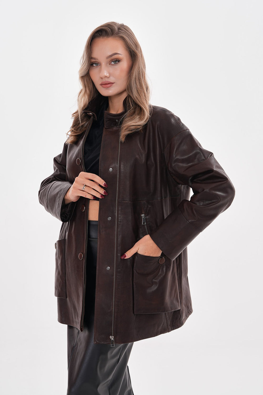 The Liora Brown Leather Jacket - Vinci Leather