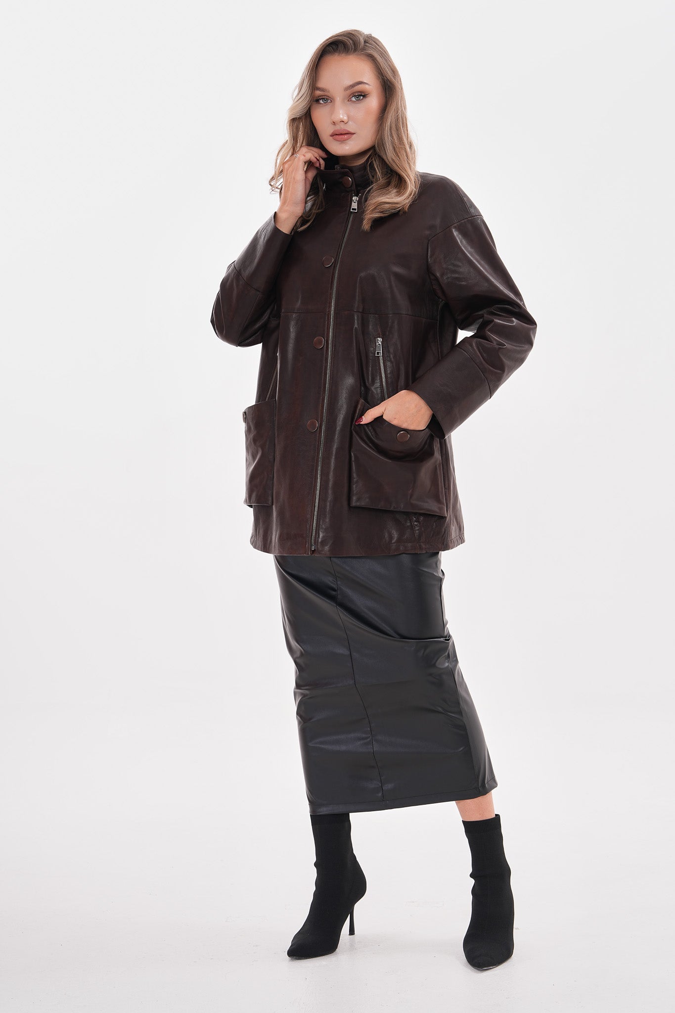 The Liora Brown Leather Jacket - Vinci Leather