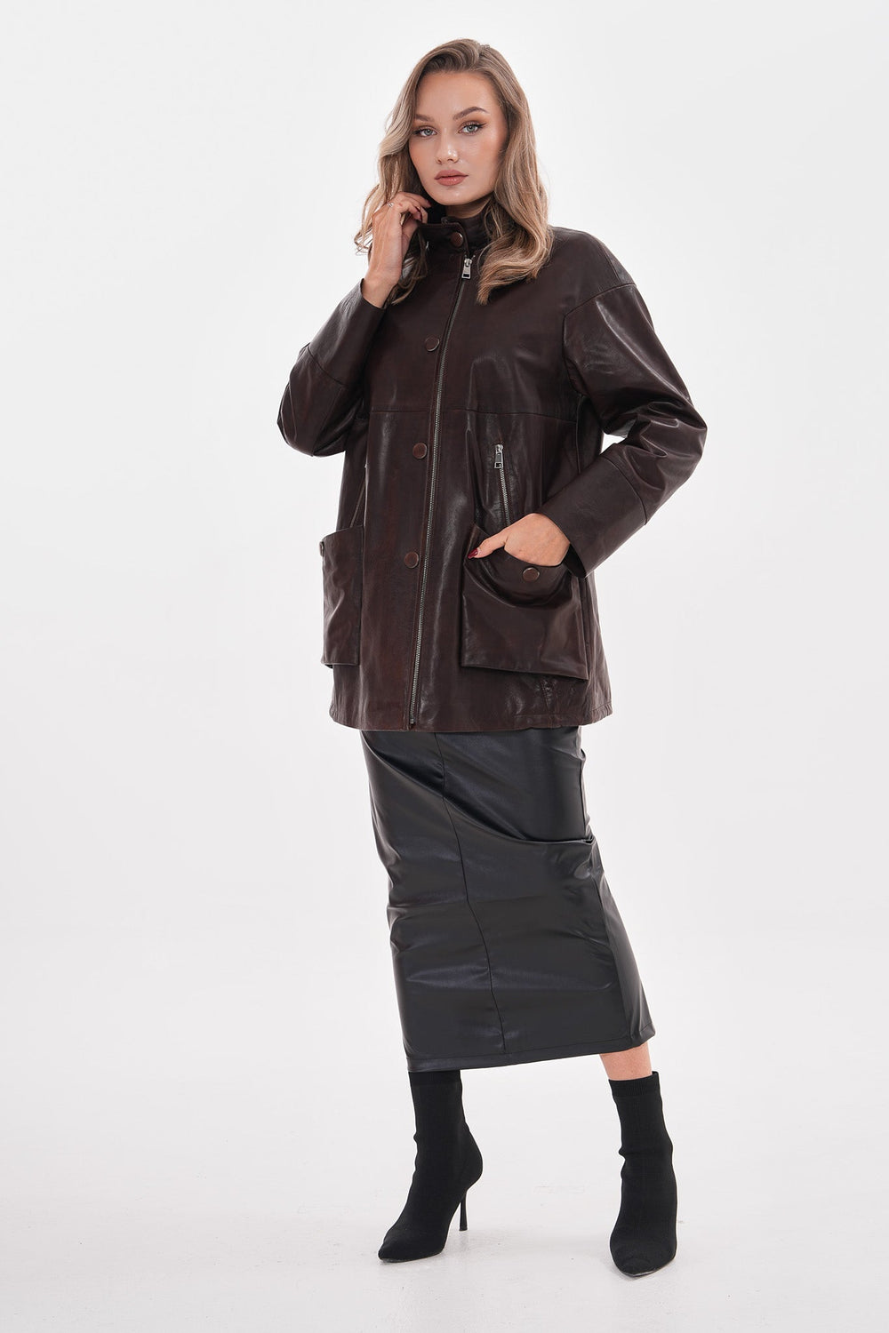 The Liora Brown Leather Jacket - Vinci Leather