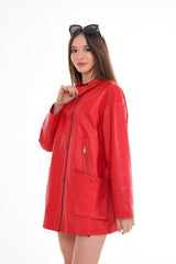 The Lioara Red Leather Jacket - Vinci Leather
