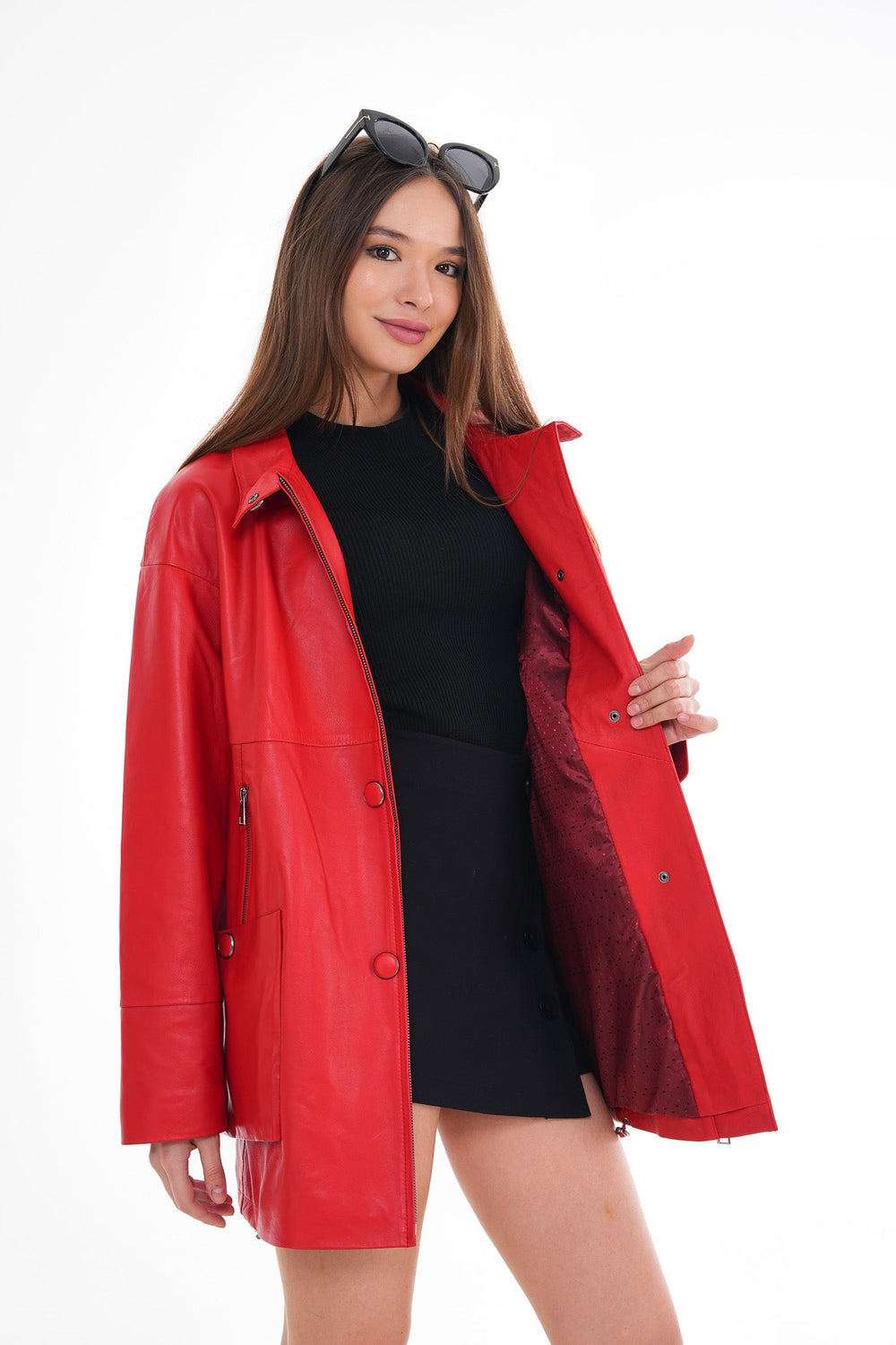 The Lioara Red Leather Jacket - Vinci Leather