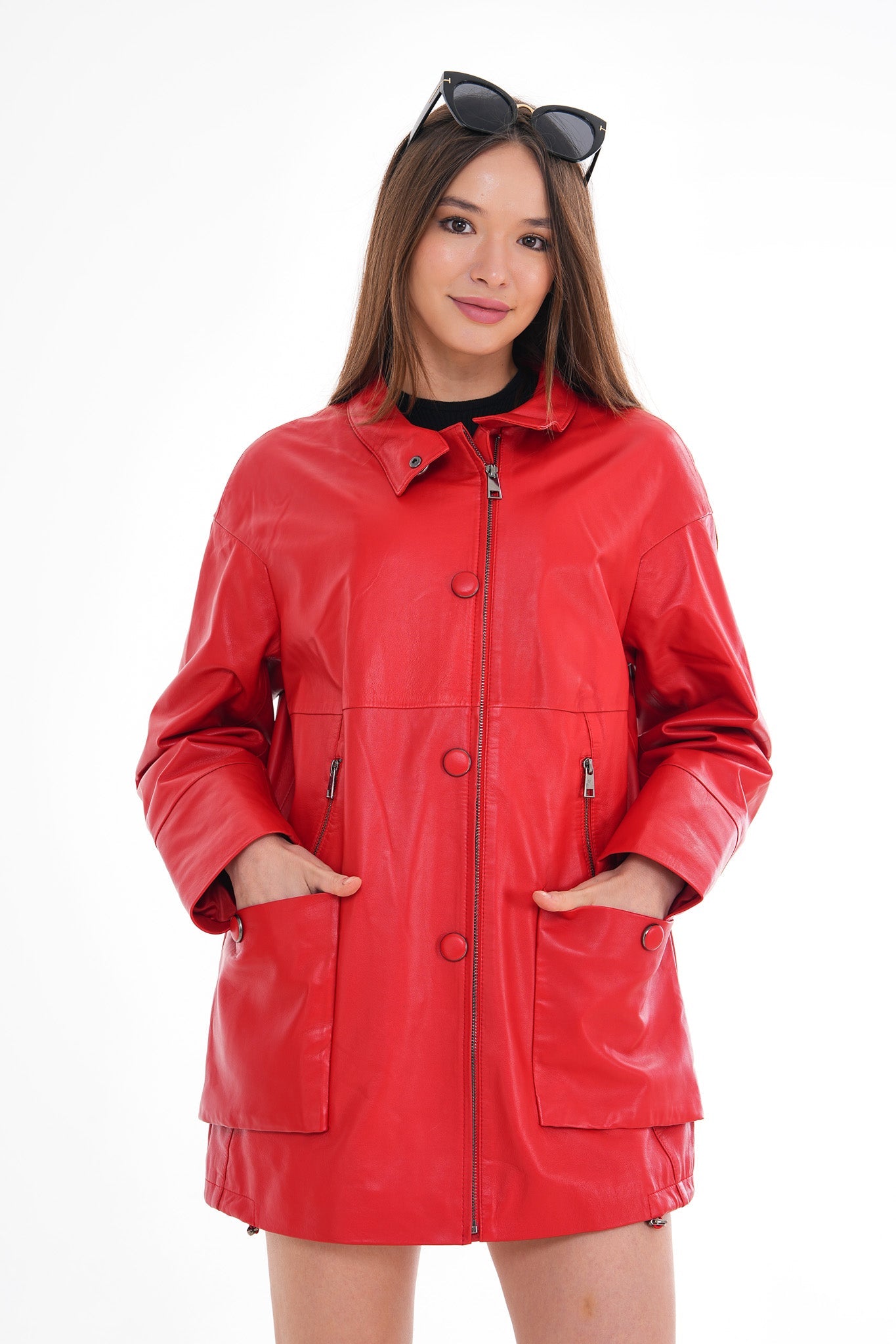The Lioara Red Leather Jacket - Vinci Leather