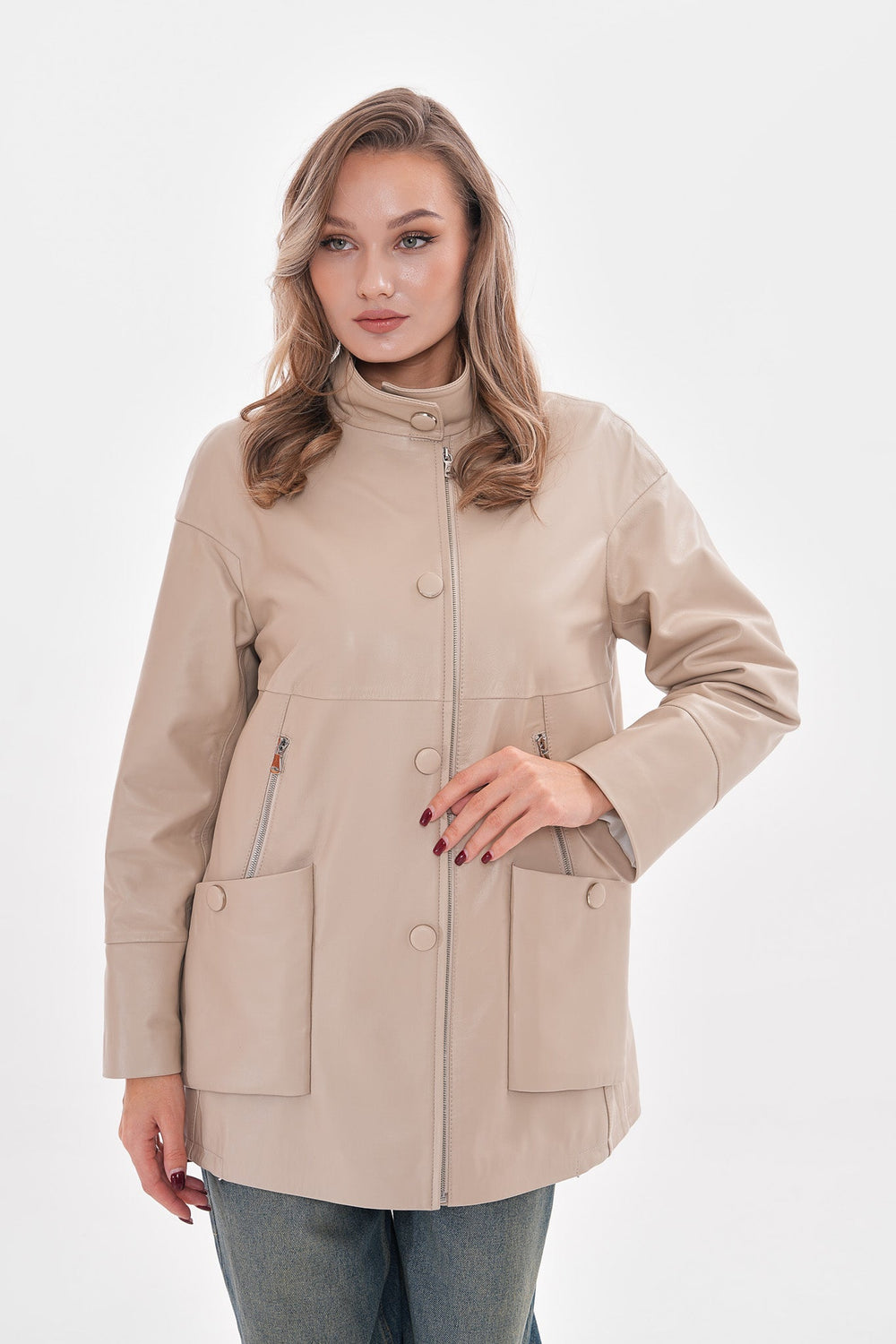 The Lioara Cream Leather Jacket - Vinci Leather