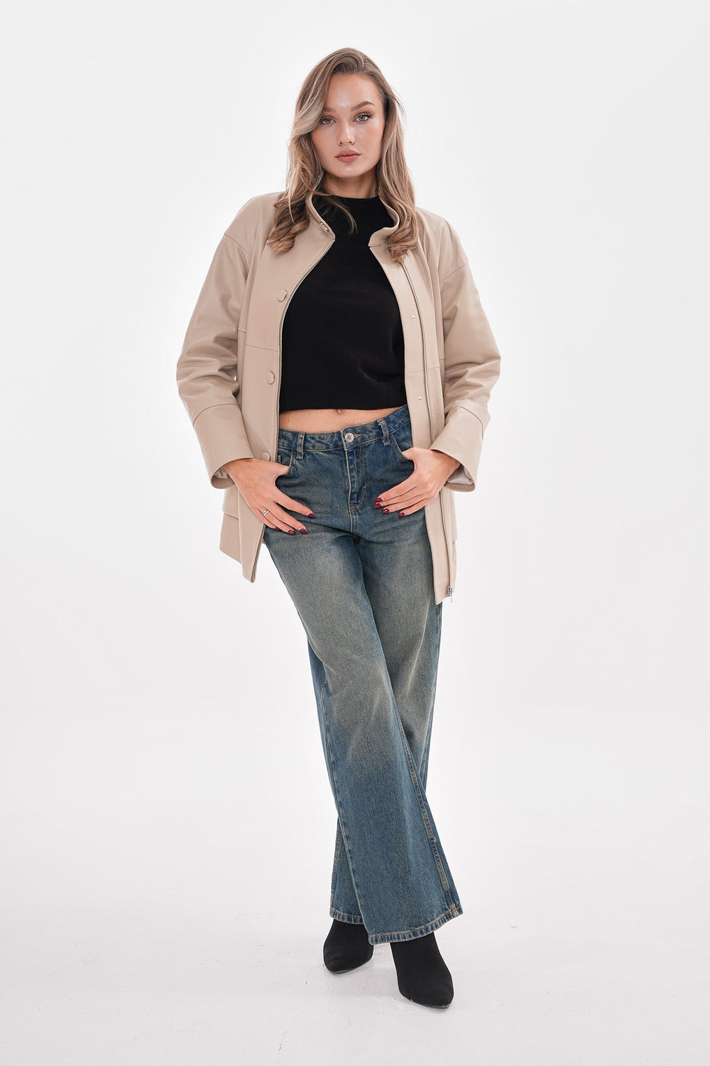 The Lioara Cream Leather Jacket - Vinci Leather