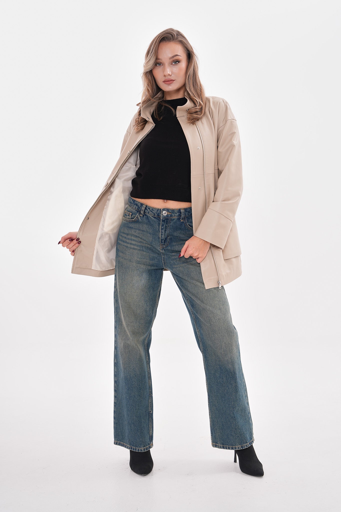 The Lioara Cream Leather Jacket - Vinci Leather