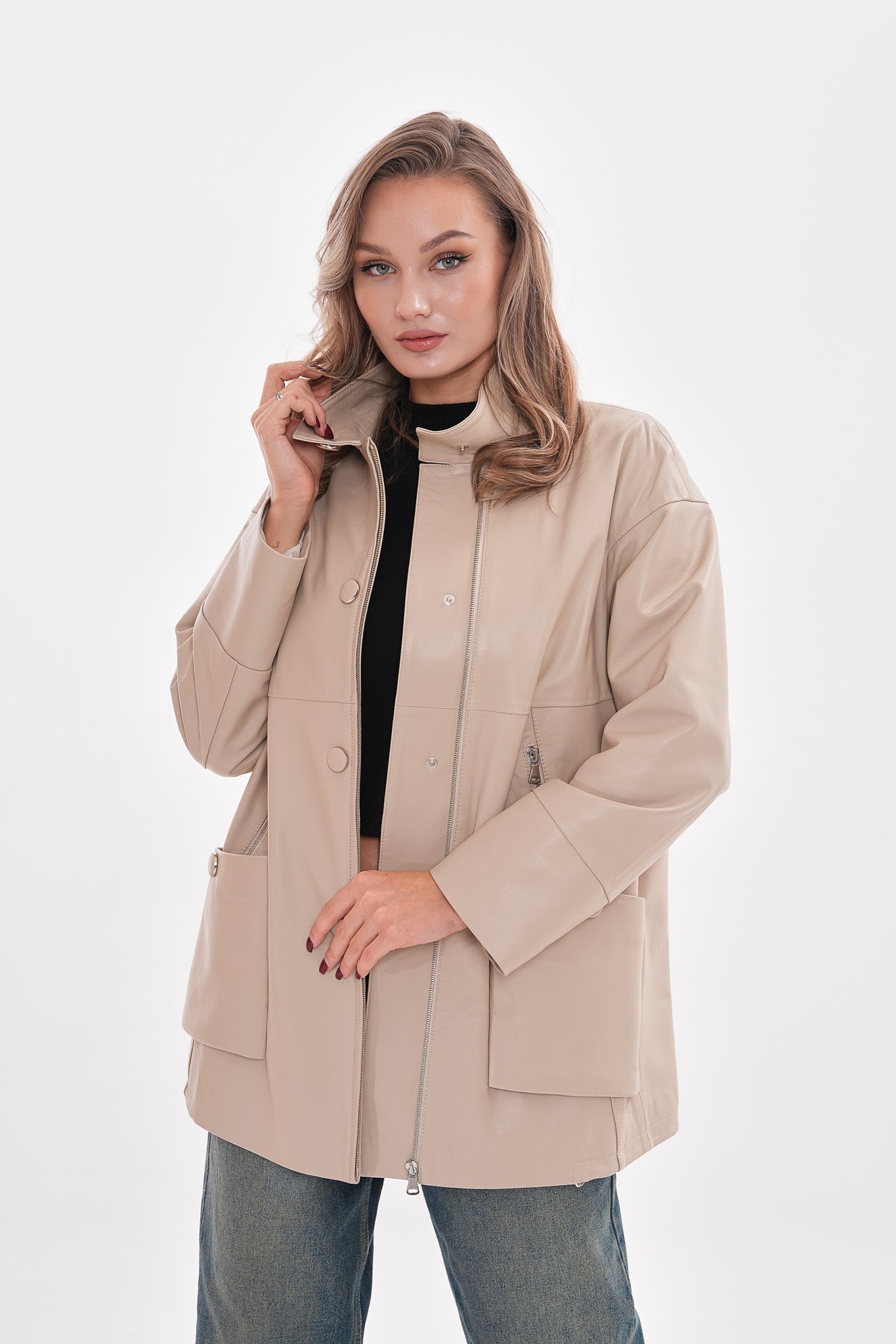 The Lioara Cream Leather Jacket - Vinci Leather