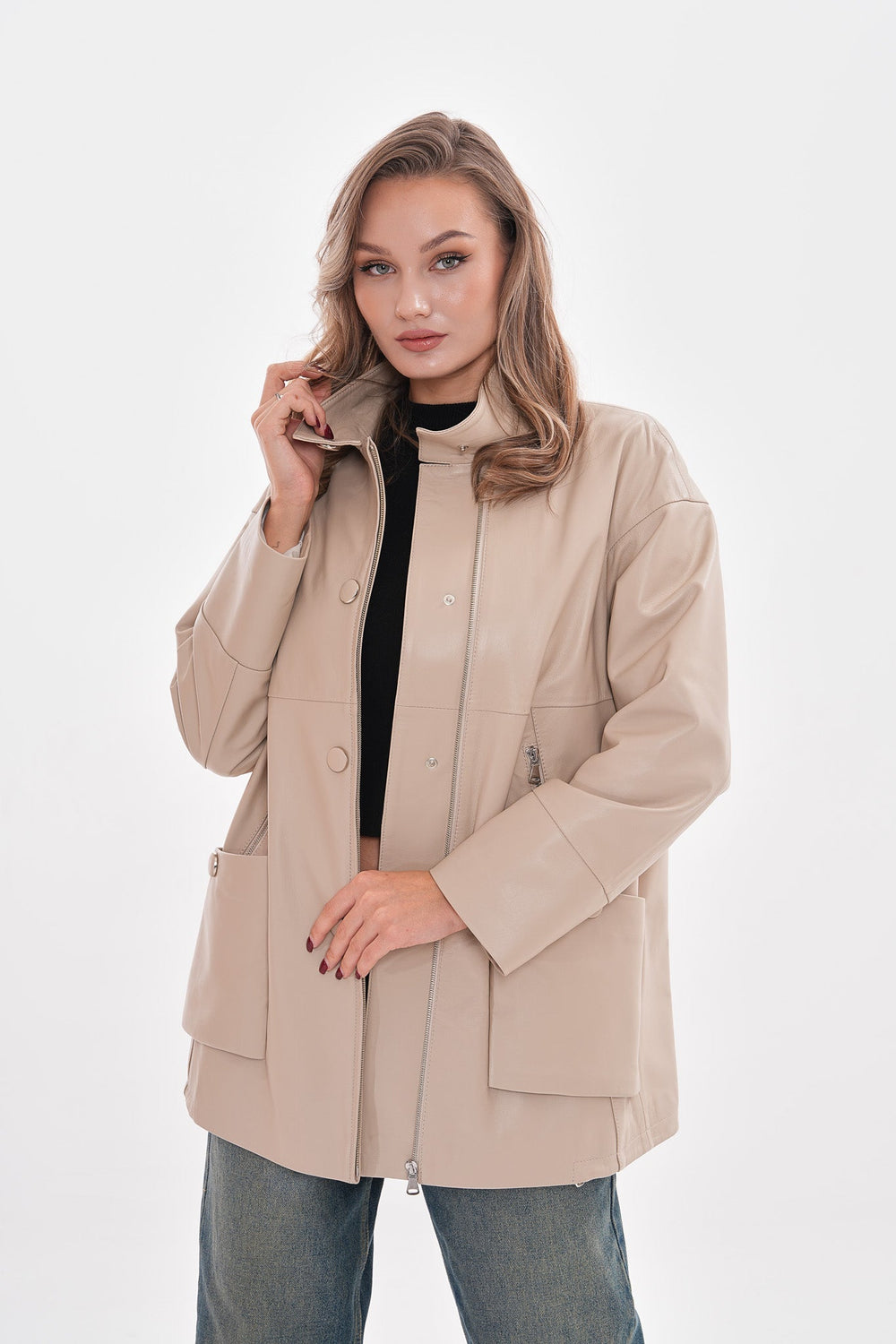 The Lioara Cream Leather Jacket - Vinci Leather