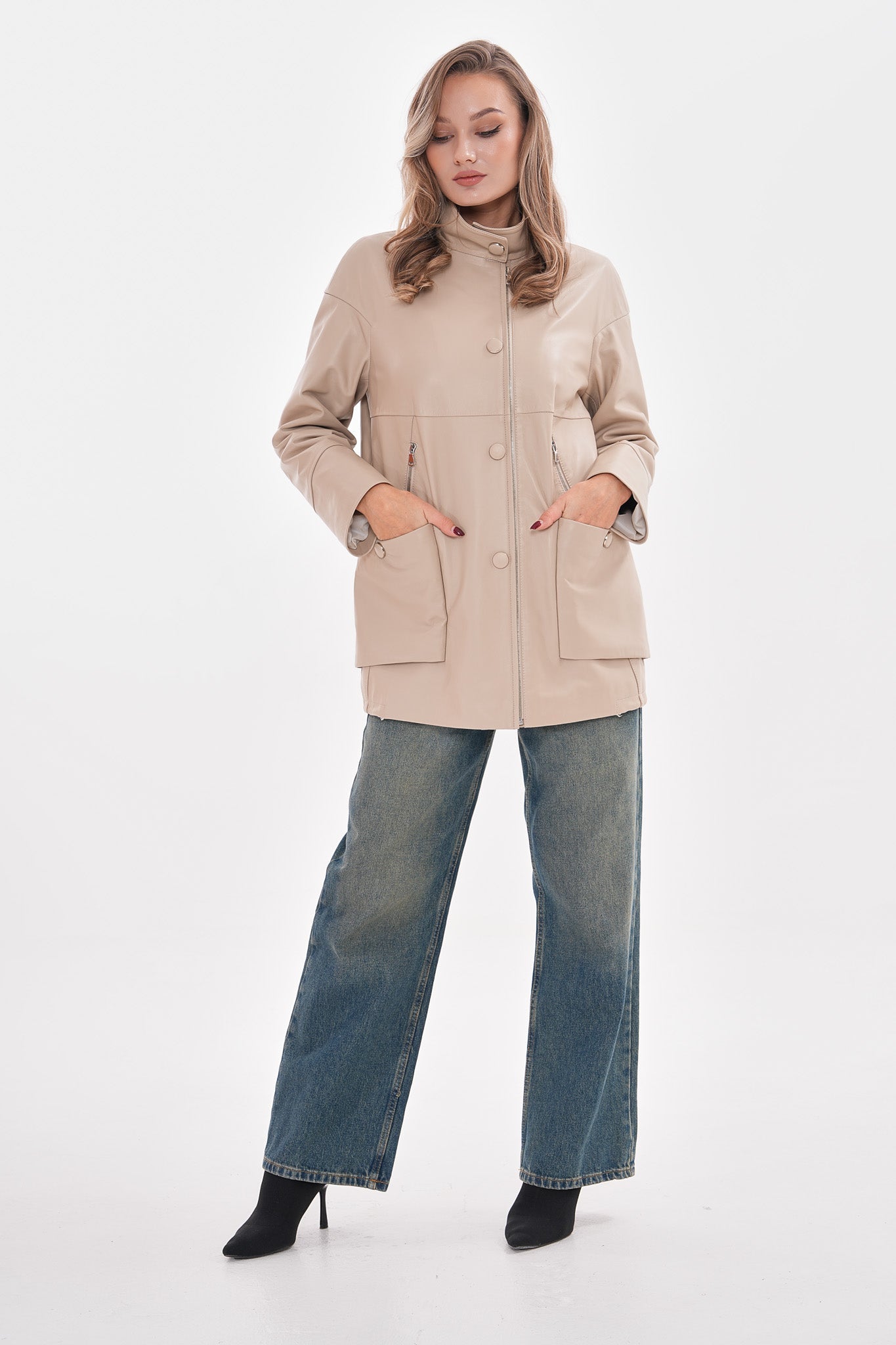 The Lioara Cream Leather Jacket - Vinci Leather