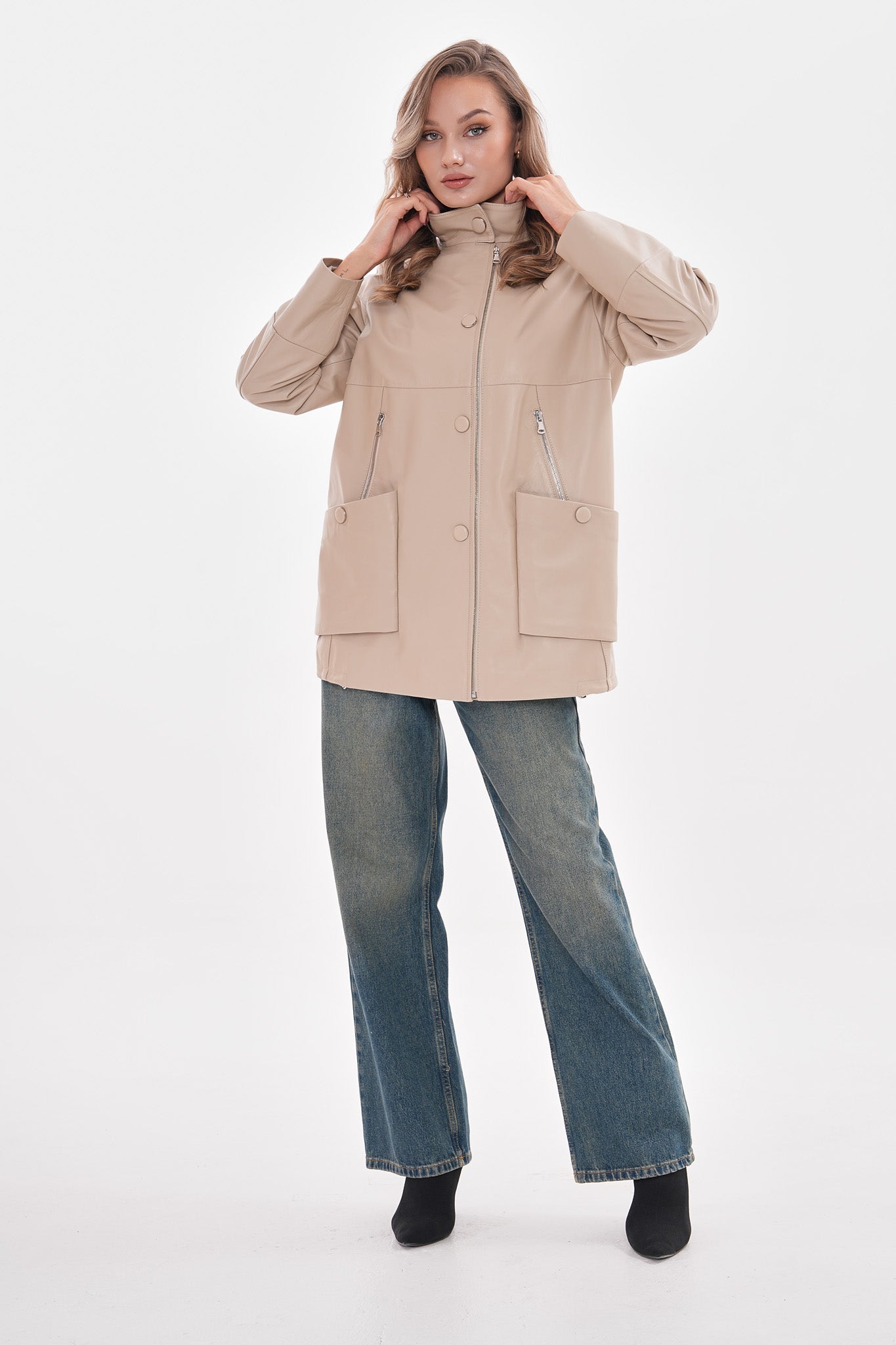 The Lioara Cream Leather Jacket - Vinci Leather