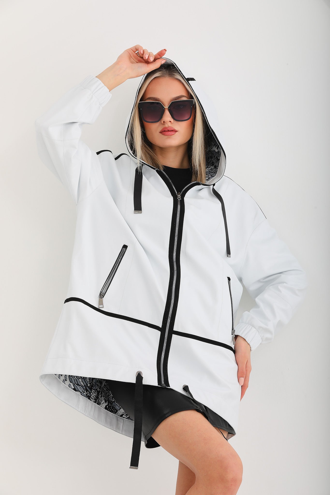 The Vega White Reversible Leather Jacket - Vinci Leather