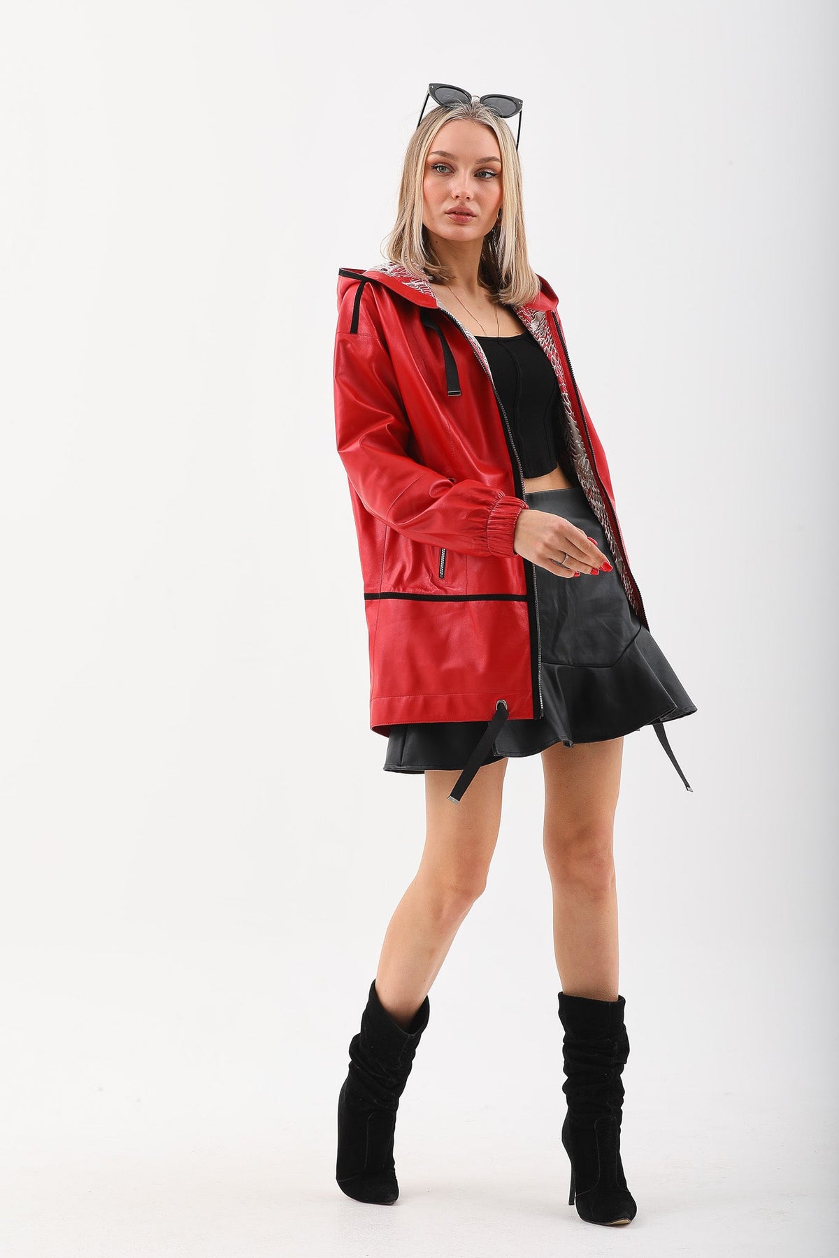 The Vega Red Reversible Leather Jacket - Vinci Leather