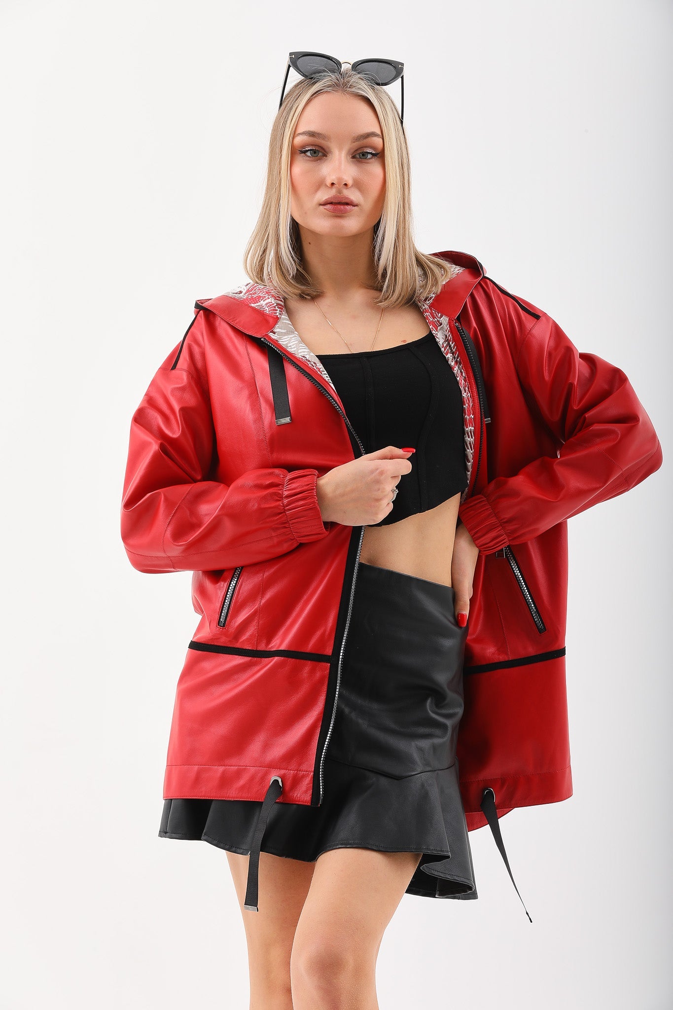 The Vega Red Reversible Leather Jacket - Vinci Leather