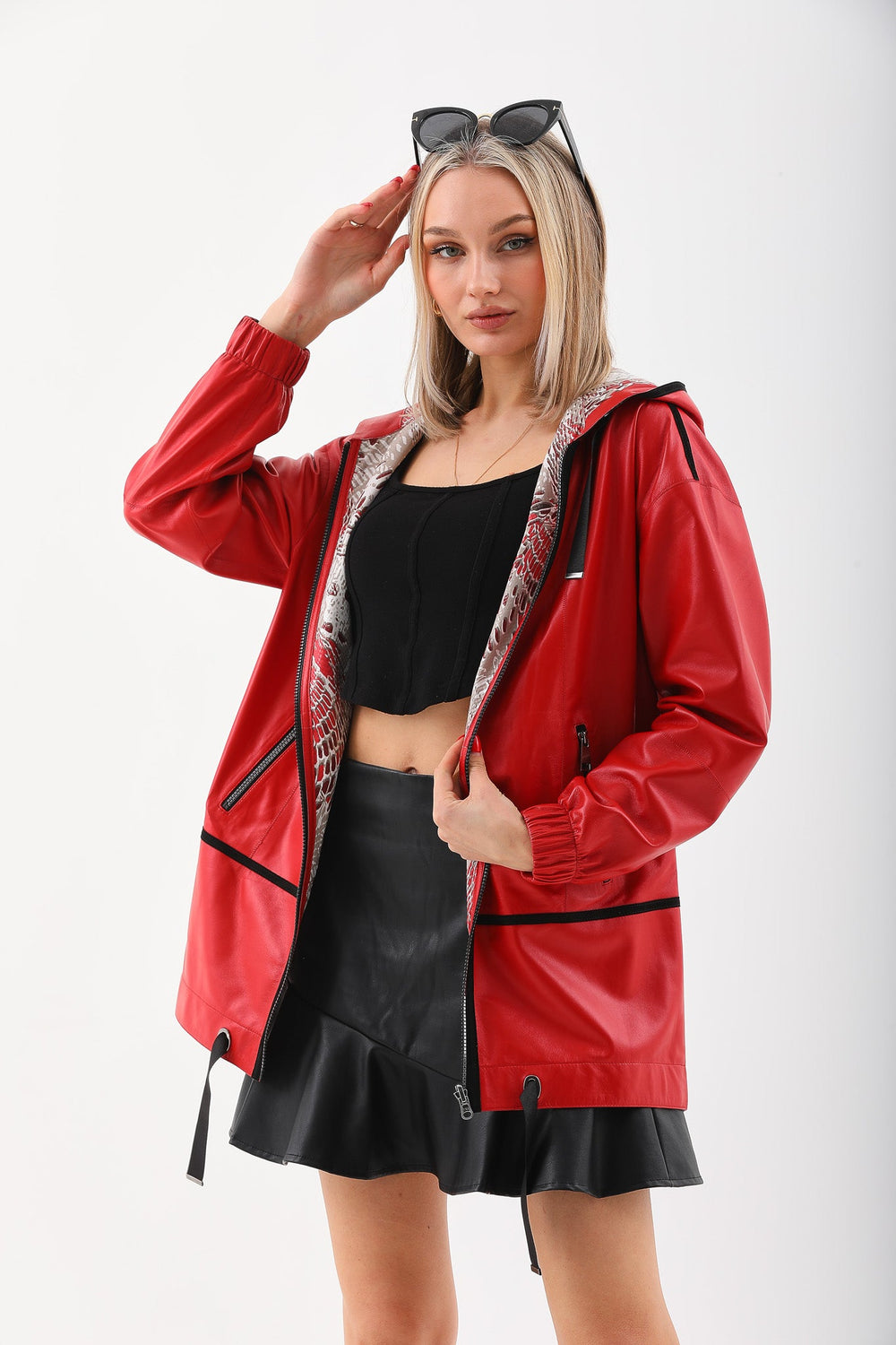 The Vega Red Reversible Leather Jacket - Vinci Leather