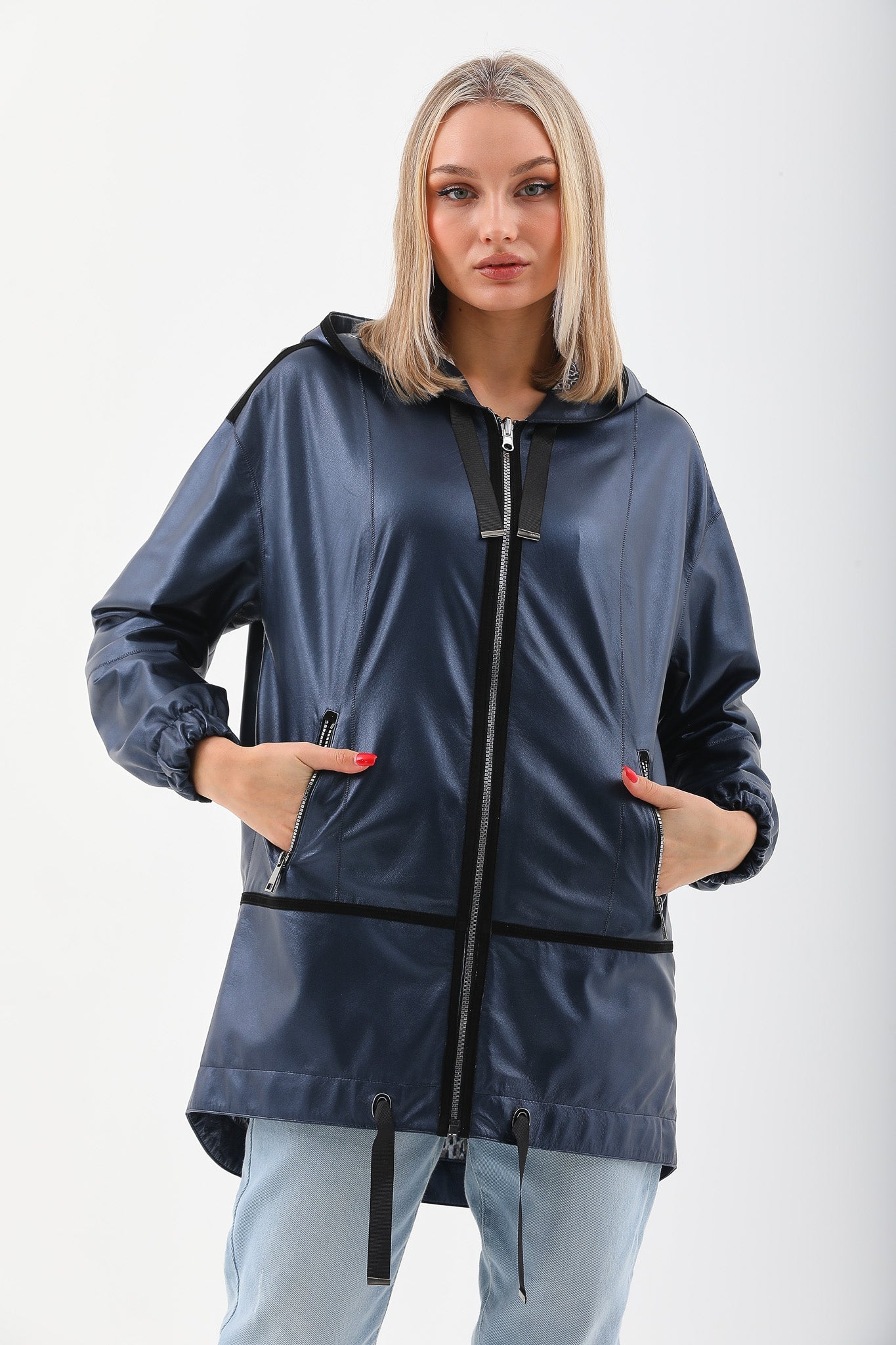 The Vega Navy Reversible Leather Jacket - Vinci Leather