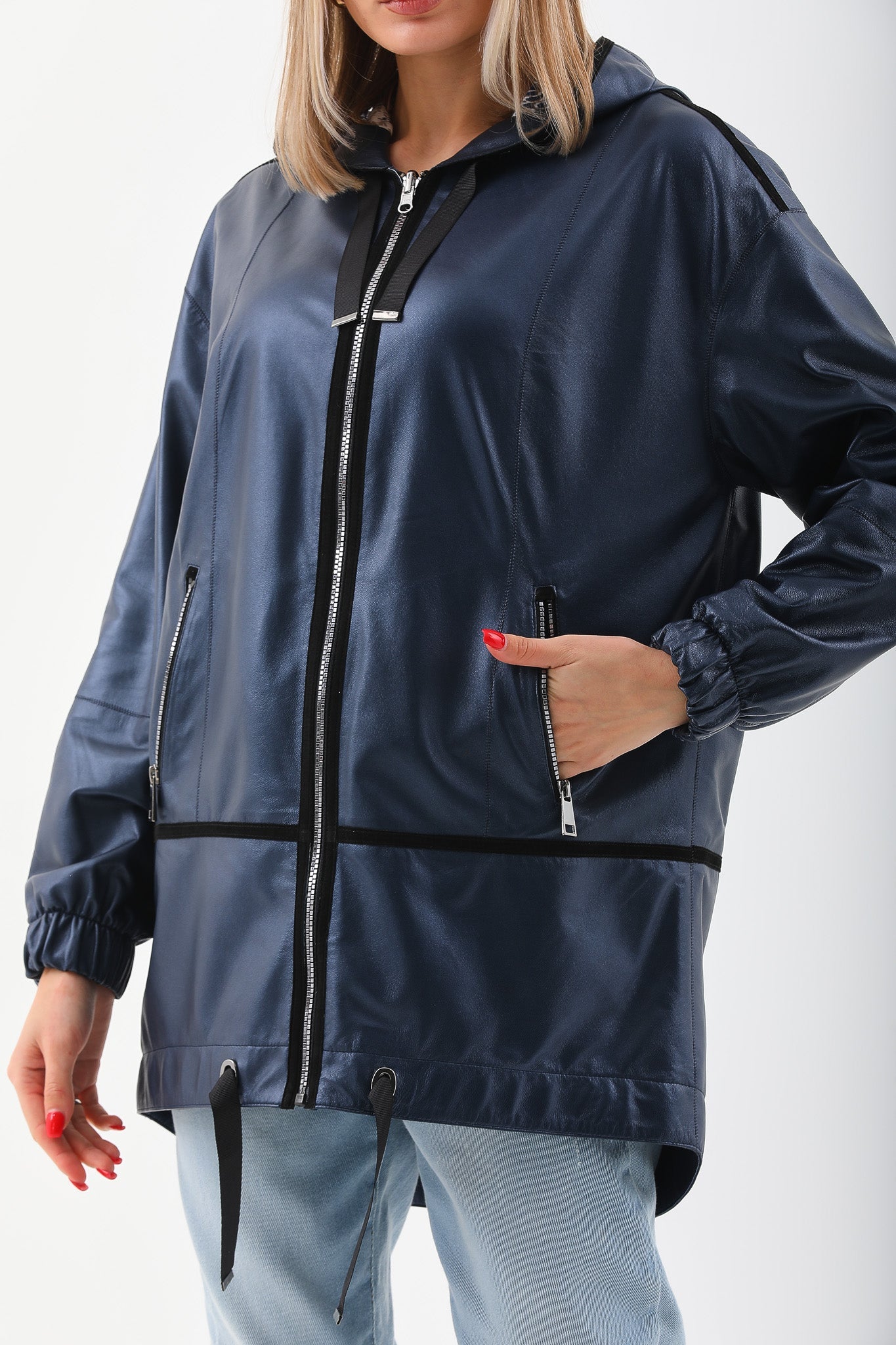 The Vega Navy Reversible Leather Jacket - Vinci Leather