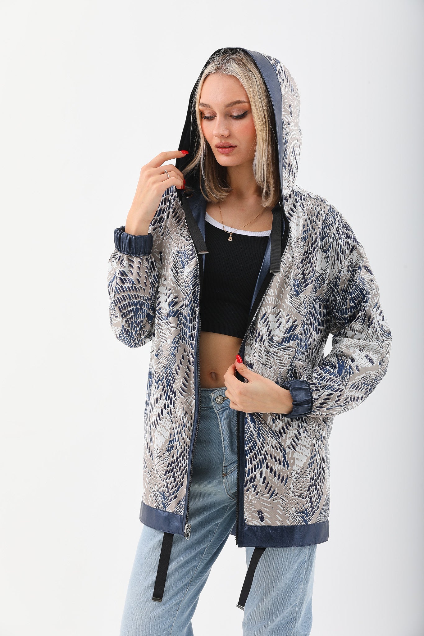 The Vega Navy Reversible Leather Jacket - Vinci Leather