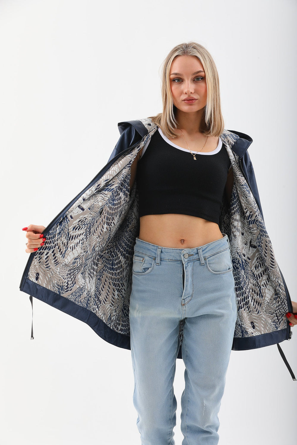 The Vega Navy Reversible Leather Jacket - Vinci Leather