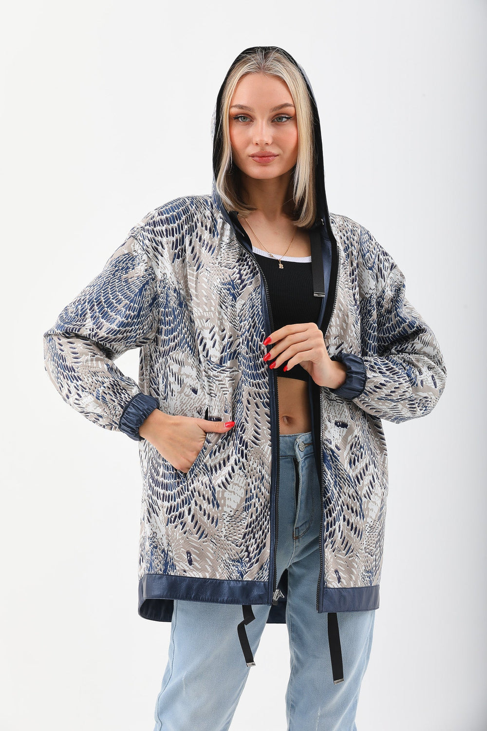The Vega Navy Reversible Leather Jacket - Vinci Leather