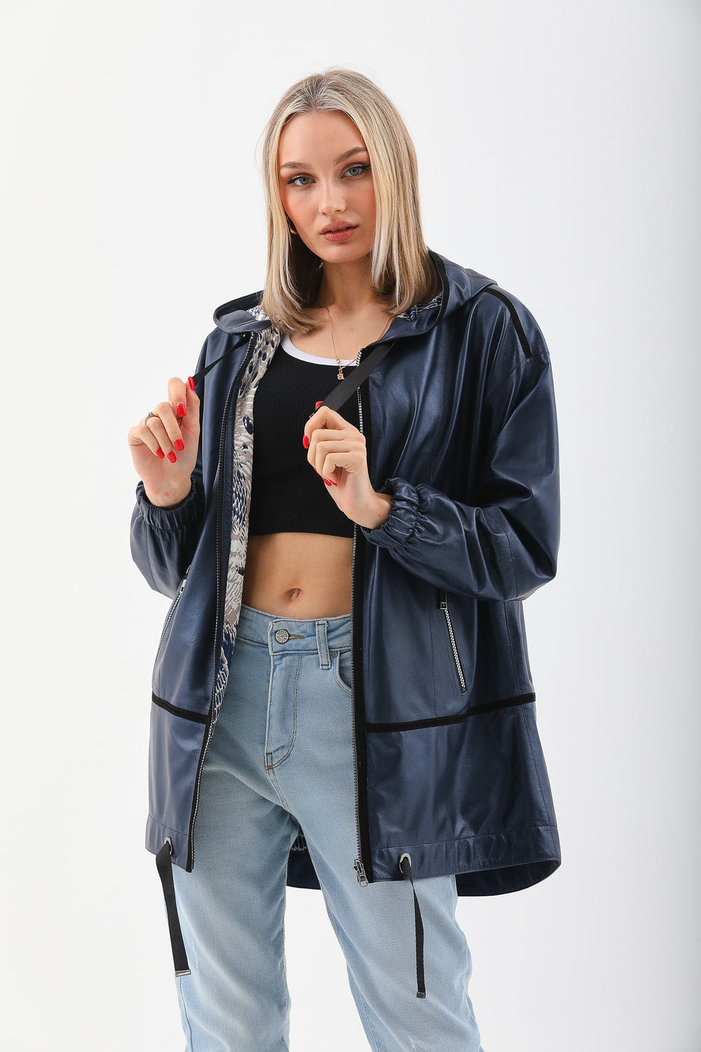 The Vega Navy Reversible Leather Jacket - Vinci Leather