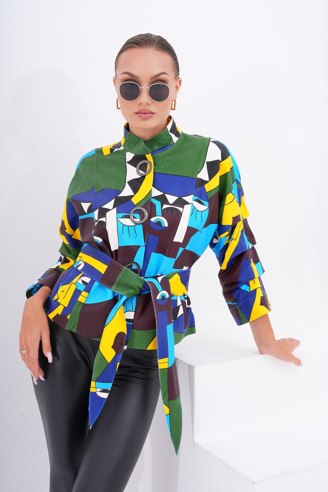 The Odessa Geometric Art Leather Jacket - Vinci Leather