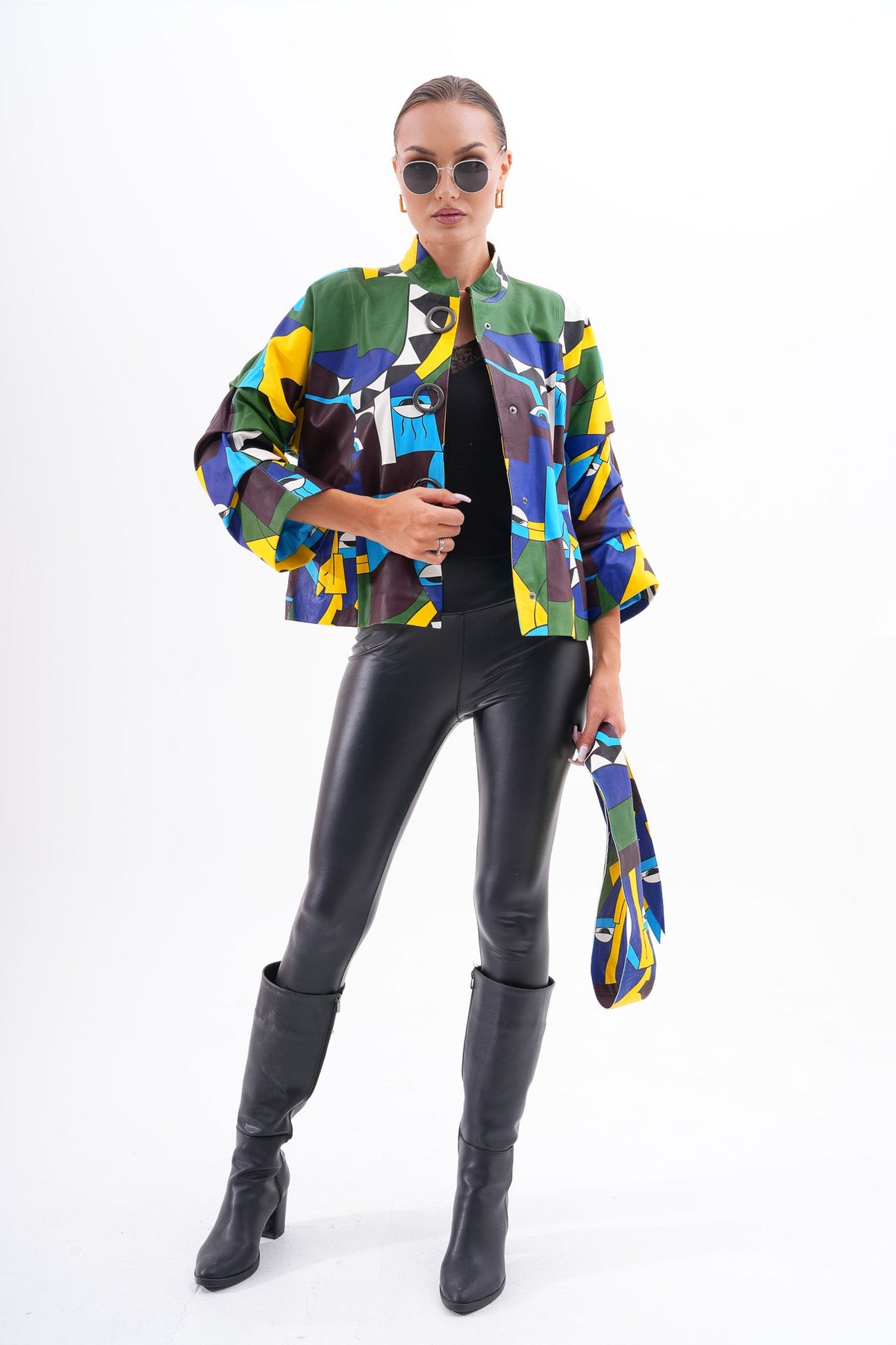 The Odessa Geometric Art Leather Jacket - Vinci Leather