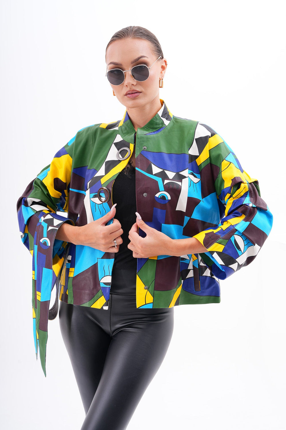 The Odessa Geometric Art Leather Jacket - Vinci Leather