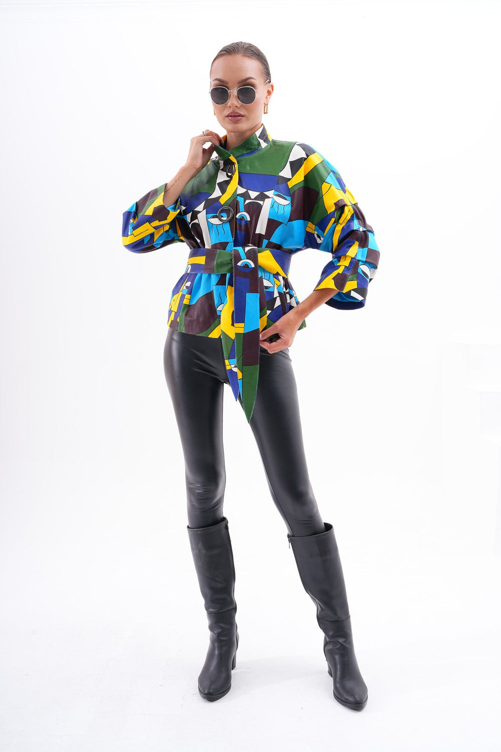 The Odessa Geometric Art Leather Jacket - Vinci Leather