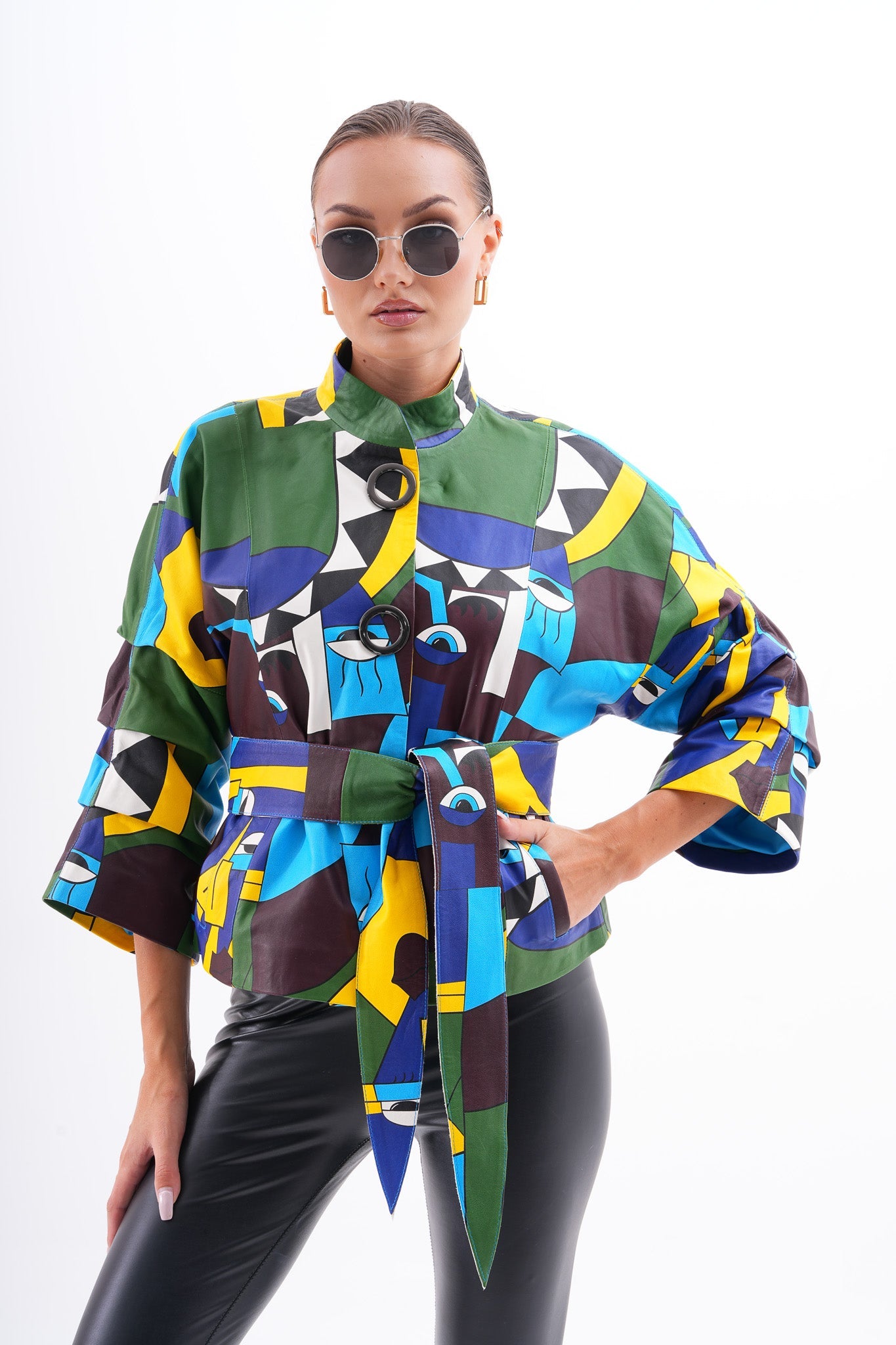 The Odessa Geometric Art Leather Jacket - Vinci Leather