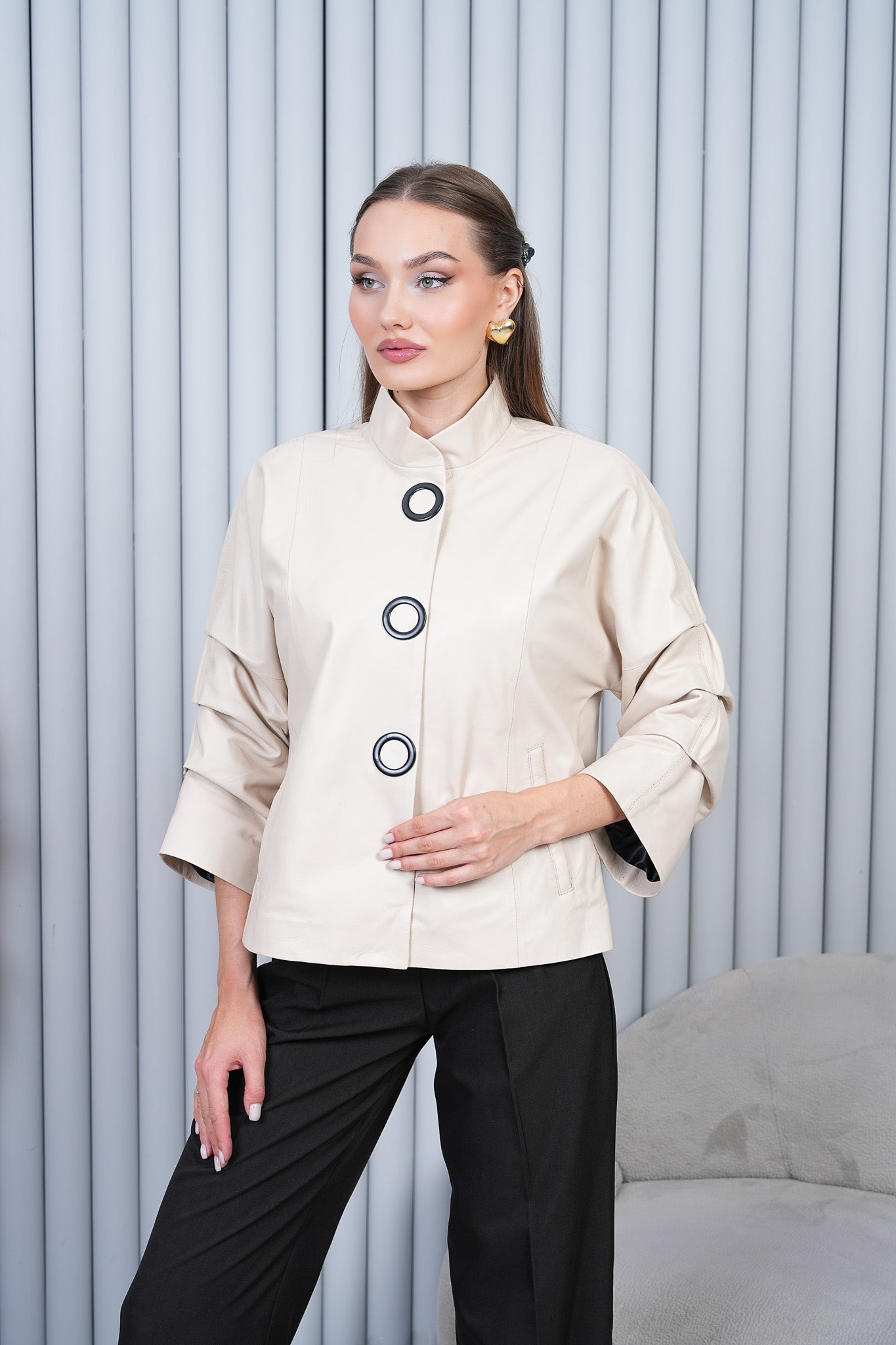 The Odessa Cream Leather Jacket - Vinci Leather