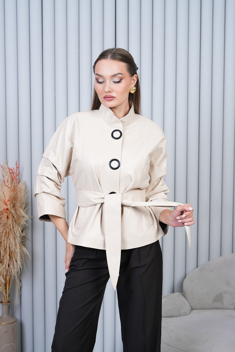 The Odessa Cream Leather Jacket - Vinci Leather