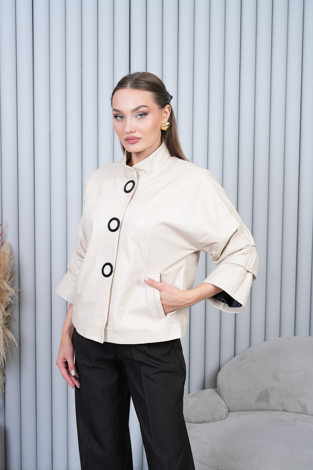The Odessa Cream Leather Jacket - Vinci Leather