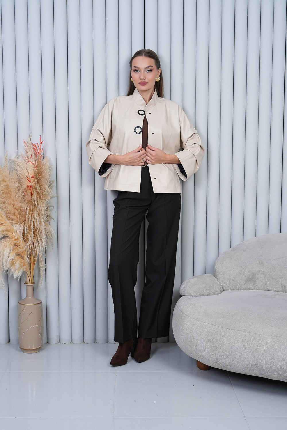 The Odessa Cream Leather Jacket - Vinci Leather