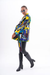 Sienna Abstract Art Leather Jacket – Blue Green Edition - Vinci Leather