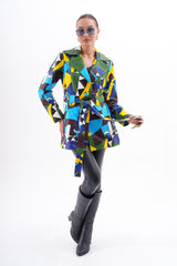 Sienna Abstract Art Leather Jacket – Blue Green Edition - Vinci Leather