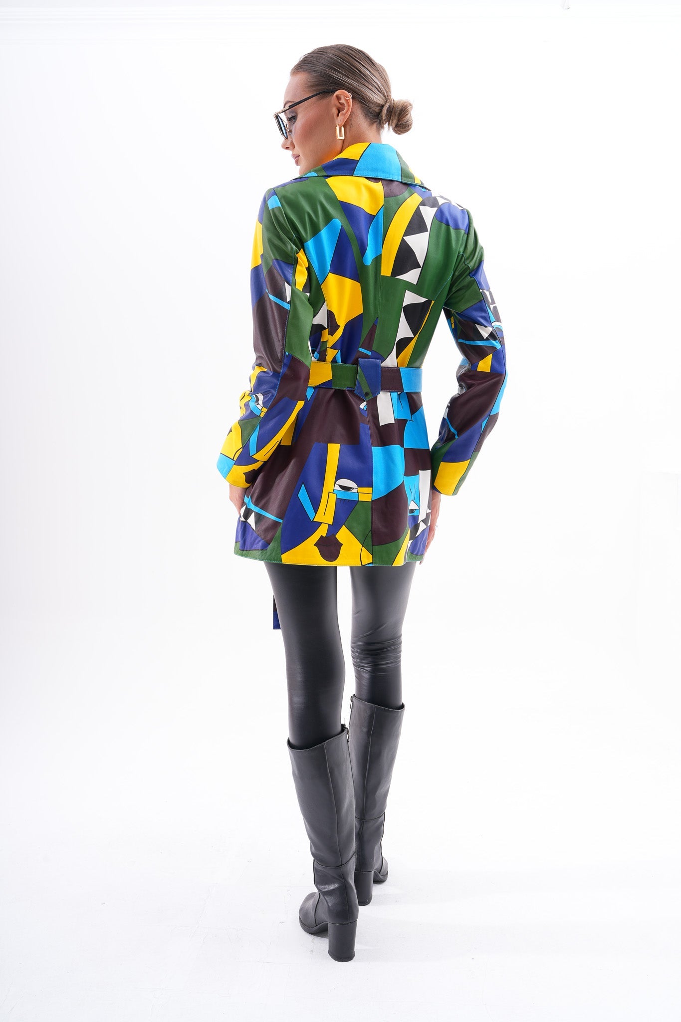 Sienna Abstract Art Leather Jacket – Blue Green Edition - Vinci Leather