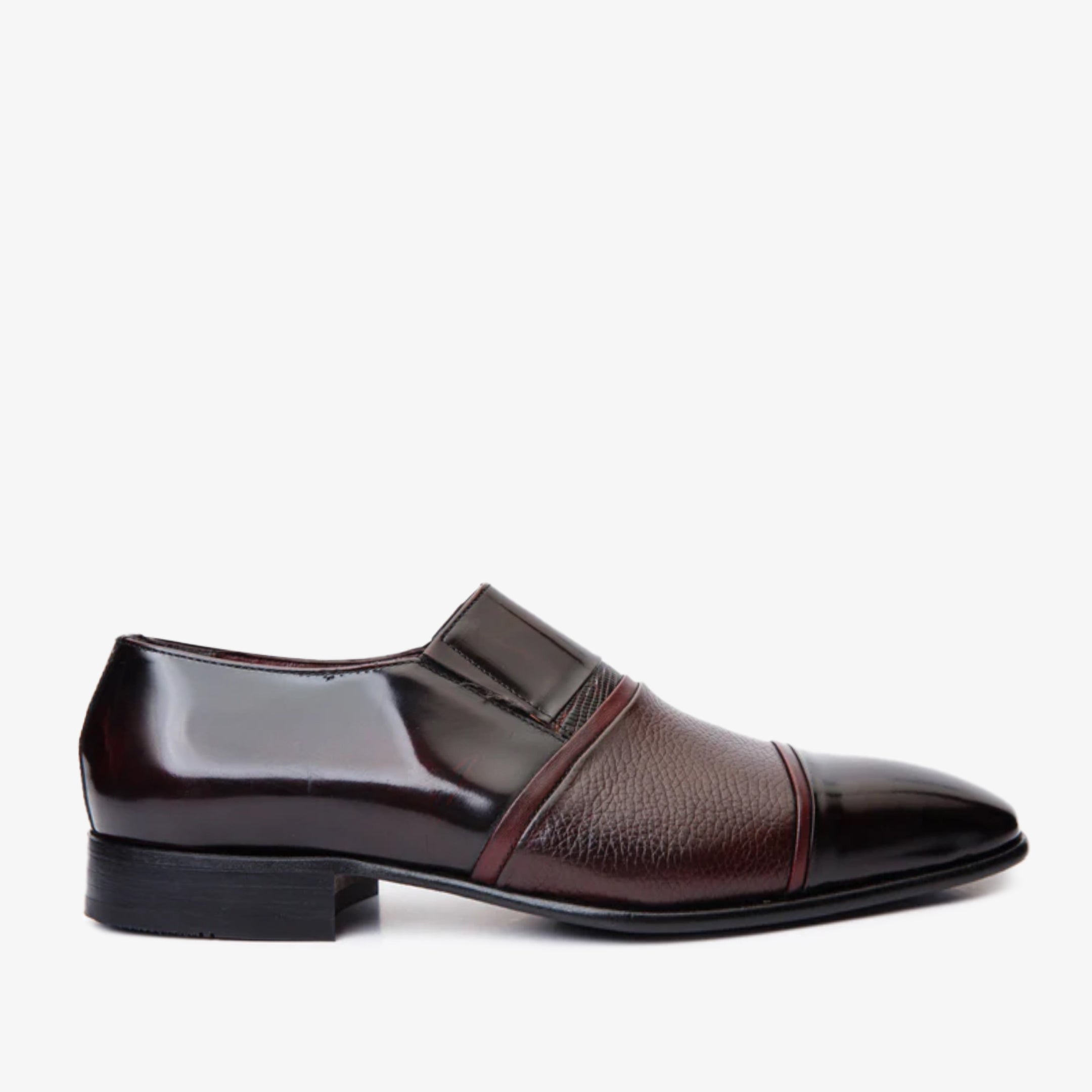 The Everest Burgundy Burneshed Leather Cap Toe Dress Loafer Shoe - Vinci Leather