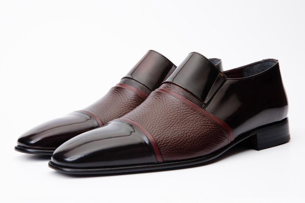 The Everest Burgundy Burneshed Leather Cap Toe Dress Loafer Shoe - Vinci Leather