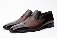 The Everest Burgundy Burneshed Leather Cap Toe Dress Loafer Shoe - Vinci Leather