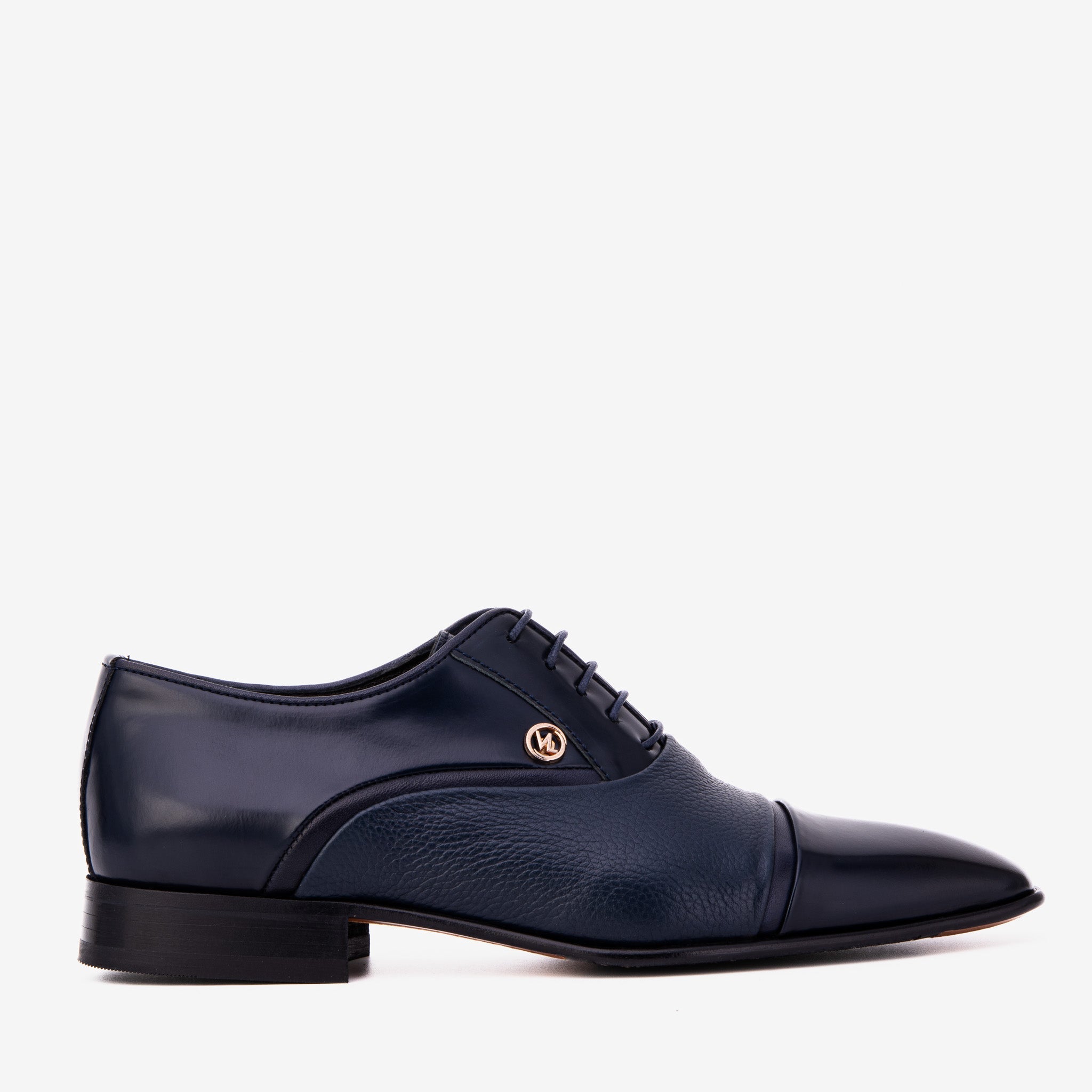 The Rockwell Handmade Navy Blue Leather Cap Toe Oxford Shoe - Vinci Leather