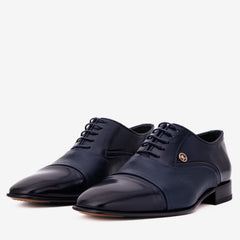 The Rockwell Handmade Navy Blue Leather Cap Toe Oxford Shoe - Vinci Leather