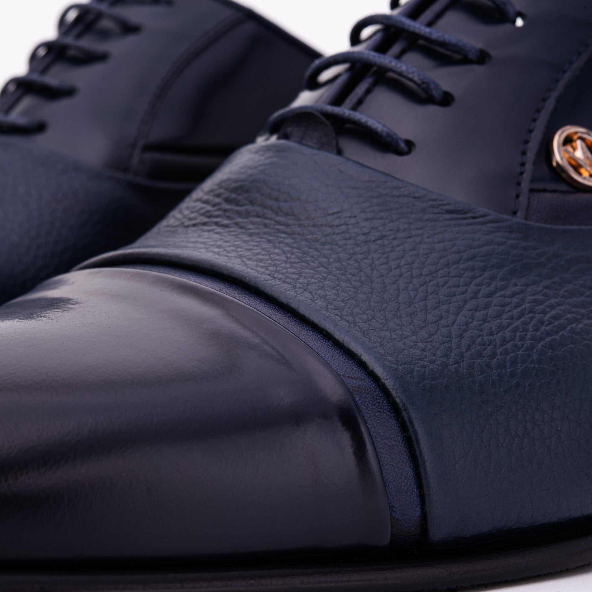 The Rockwell Handmade Navy Blue Leather Cap Toe Oxford Shoe - Vinci Leather