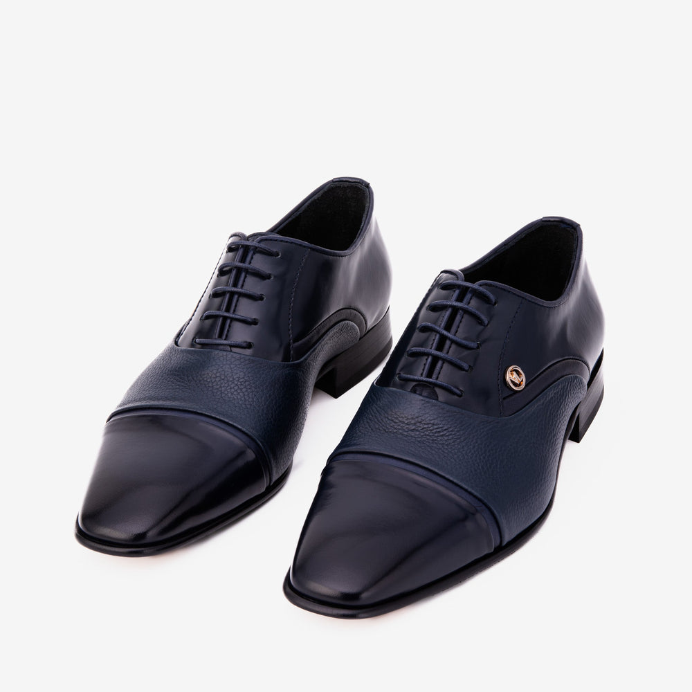 The Rockwell Handmade Navy Blue Leather Cap Toe Oxford Shoe - Vinci Leather