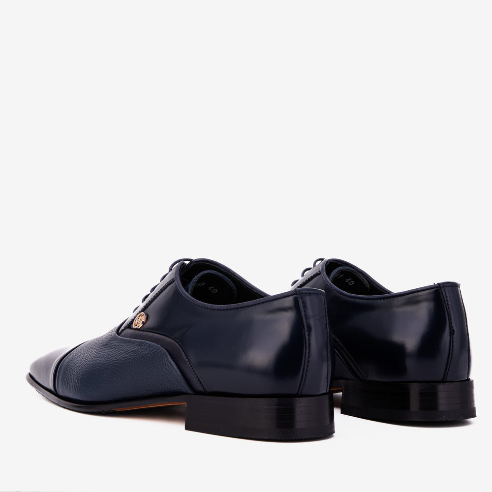 The Rockwell Handmade Navy Blue Leather Cap Toe Oxford Shoe - Vinci Leather