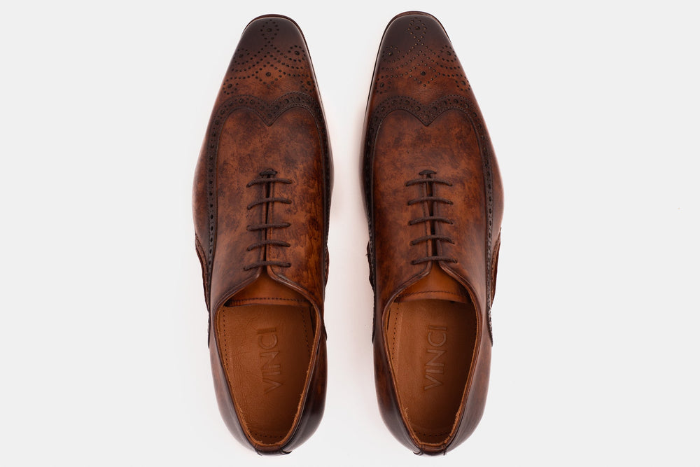 The Royal Hand Craft Brown Wingtip Oxford Shoe - Vinci Leather