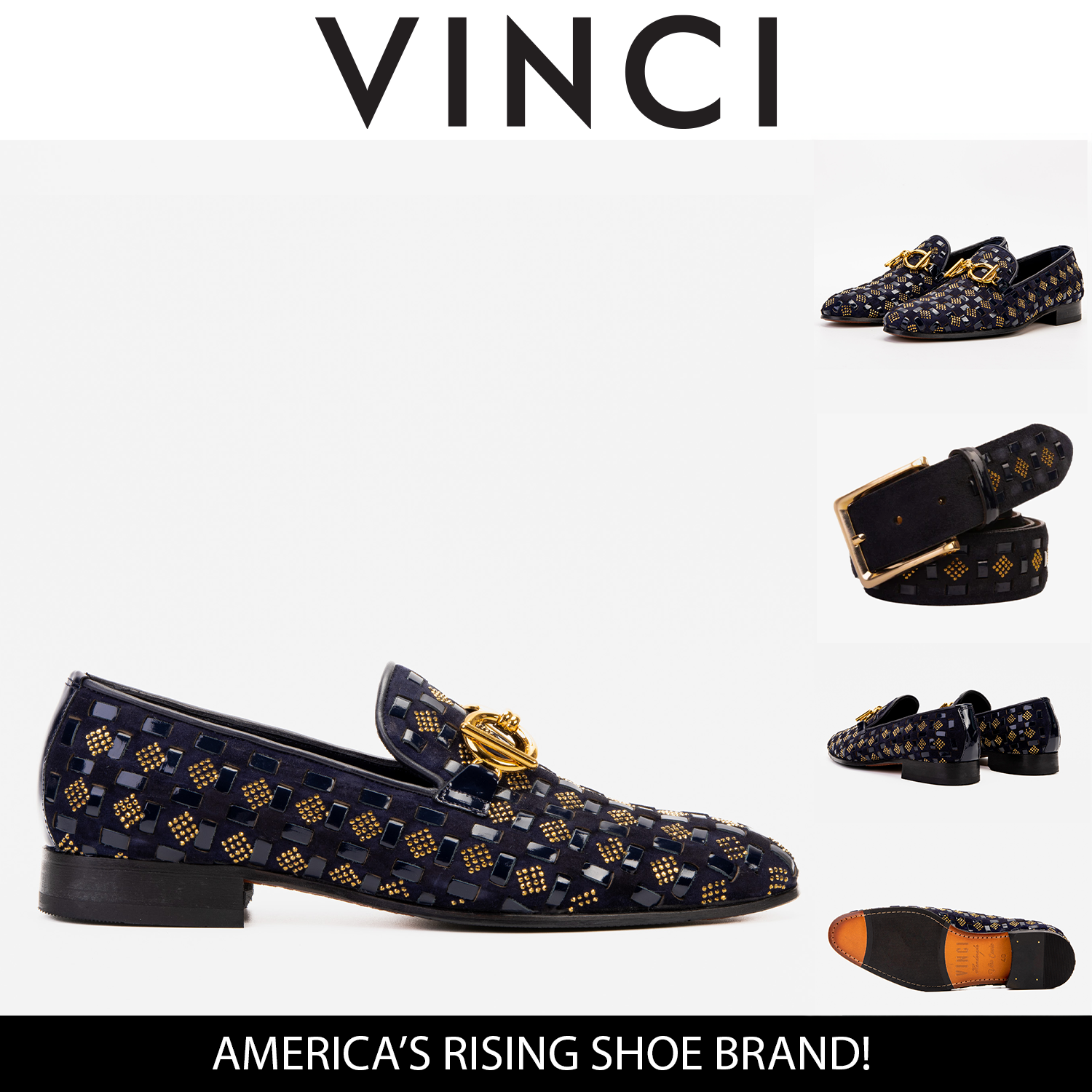 The Vicino Shoe Navy Blue Bit Dress Loafer Shoe - Vinci Leather