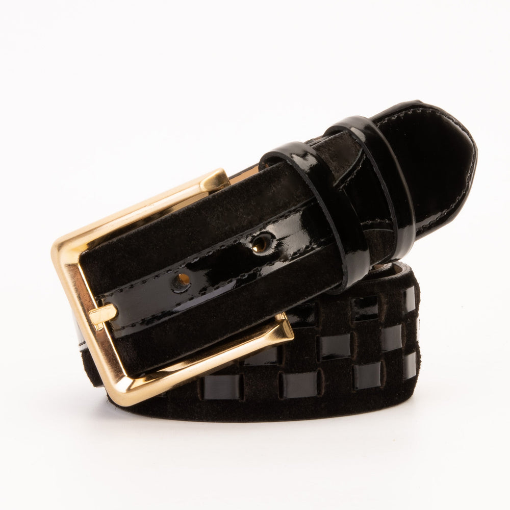 The Eugene Black Gold Woven Leather Belt - Vinci Leather